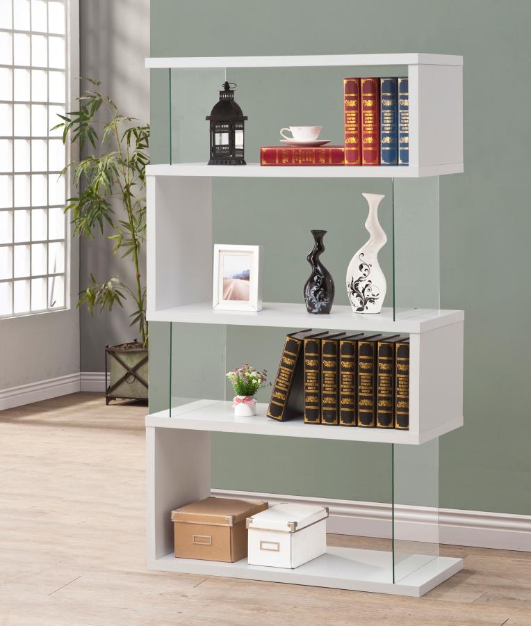 Emelle 63-inch 4-shelf Glass Panel Bookshelf White | White | 800300