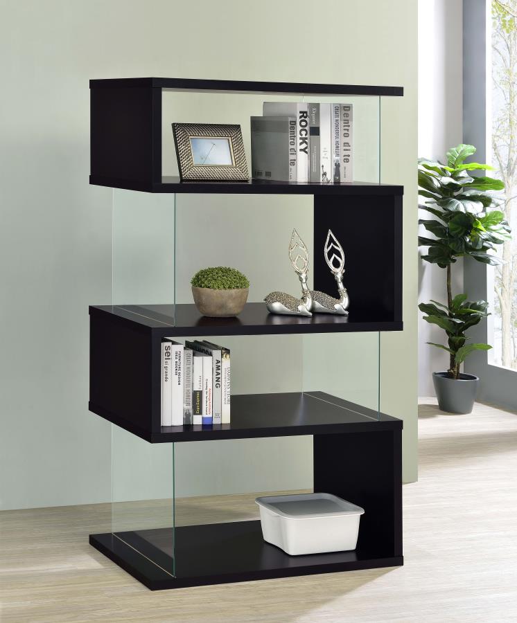 Emelle 63-inch 4-shelf Glass Panel Bookshelf Black | King | Black | 800340