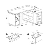 Yvette 60-inch 3-drawer L-Shape Computer Desk White | Full | White | 800516