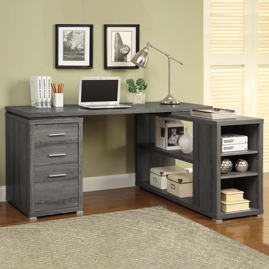 Yvette 60-inch 3-drawer L-Shape Computer Desk Weathered Grey | Full | Grey | Weathered Grey | 800518