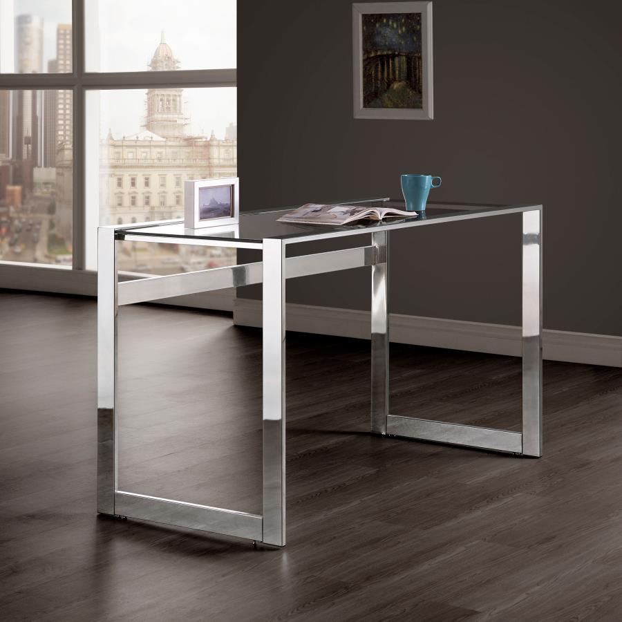 Hartford 47-inch Glass Top Writing Desk Chrome | Clear | 800746