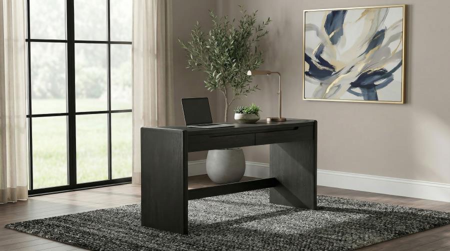 Leandro 2-drawer Home Office Writing Desk Burnished Black | Black | Burnished Black | 800790