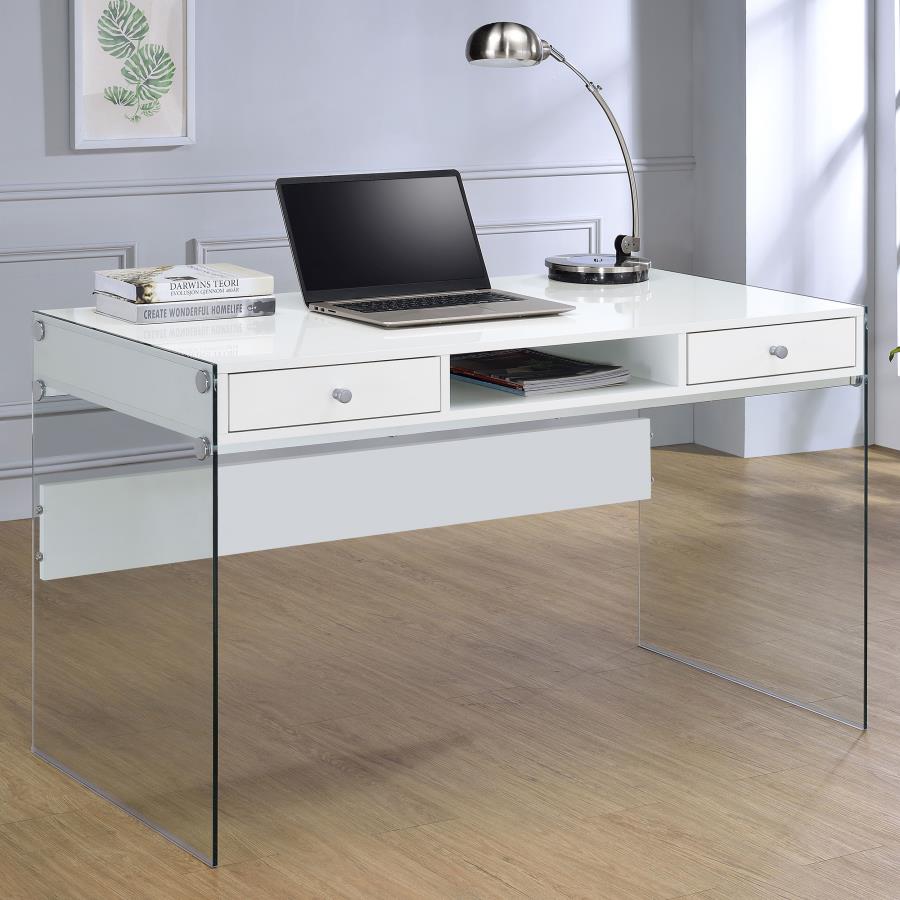 Dobrev 48-inch 2-drawer Writing Desk White High Gloss | King | White | White High Gloss | 800829