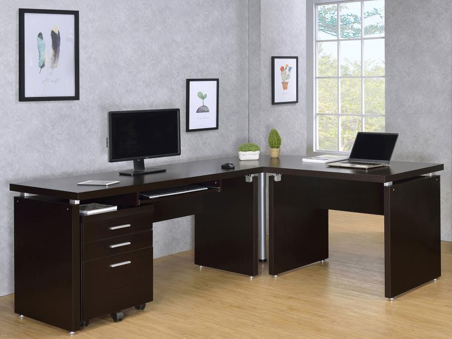 Skylar L-Shape Desk with Mobile File Cabinet Cappuccino | Brown | Cappuccino | 800891-S4
