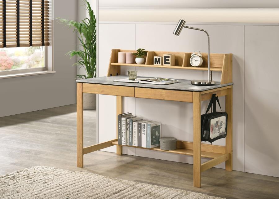 Besler 47-inch SmartTop Writing Desk with Shelf Cement and Natural | Grey | Cement / Natural | 801075