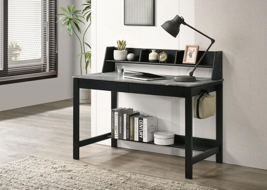 Besler 47-inch SmartTop Writing Desk with Shelf Grey Stone and Black | Grey | Grey Stone / Black | 801076