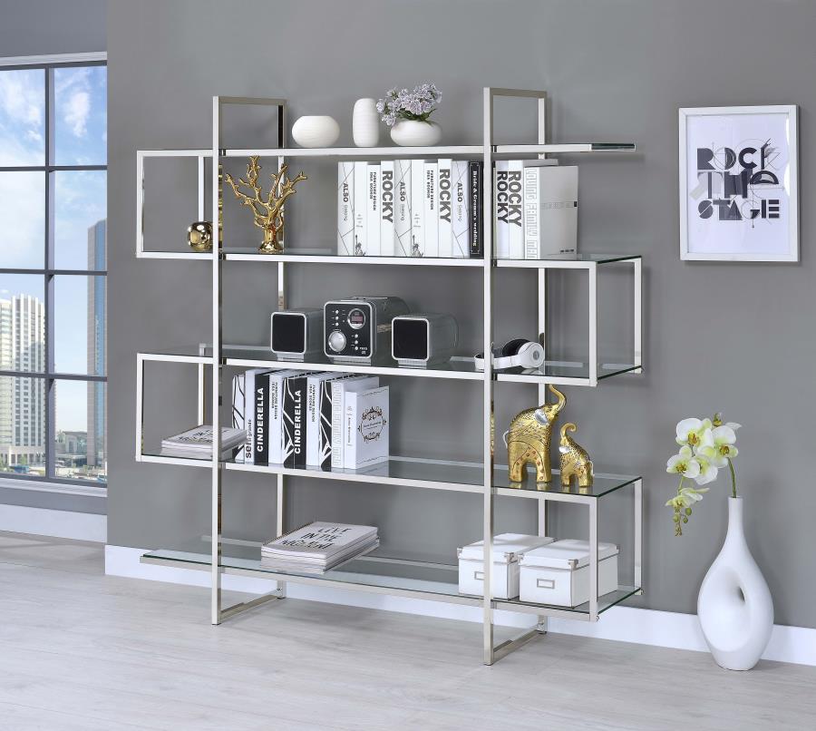 Elmer 63-inch 5-shelf Bookshelf Clear and Chrome | Clear | 801304