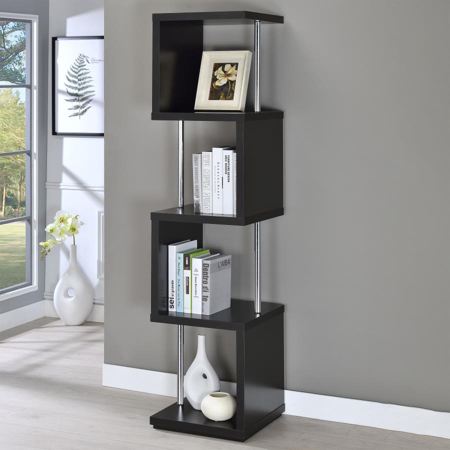 Baxter 67-inch 4-shelf Bookshelf Black and Chrome | Black | 801419