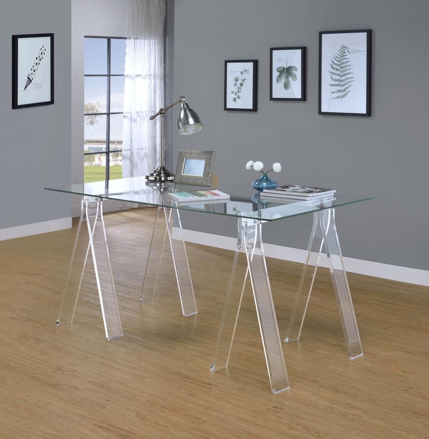 Amaturo 59-inch Glass Top Acrylic Writing Desk Clear | Clear | 801535