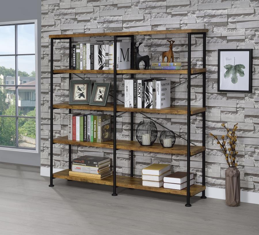 Analiese 63-inch 4-shelf Double Bookshelf Rustic Nutmeg | Brown | Rustic Nutmeg | 801543