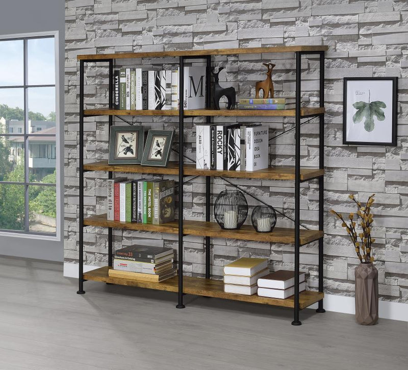 Analiese 63-inch 4-shelf Double Bookshelf Rustic Nutmeg
