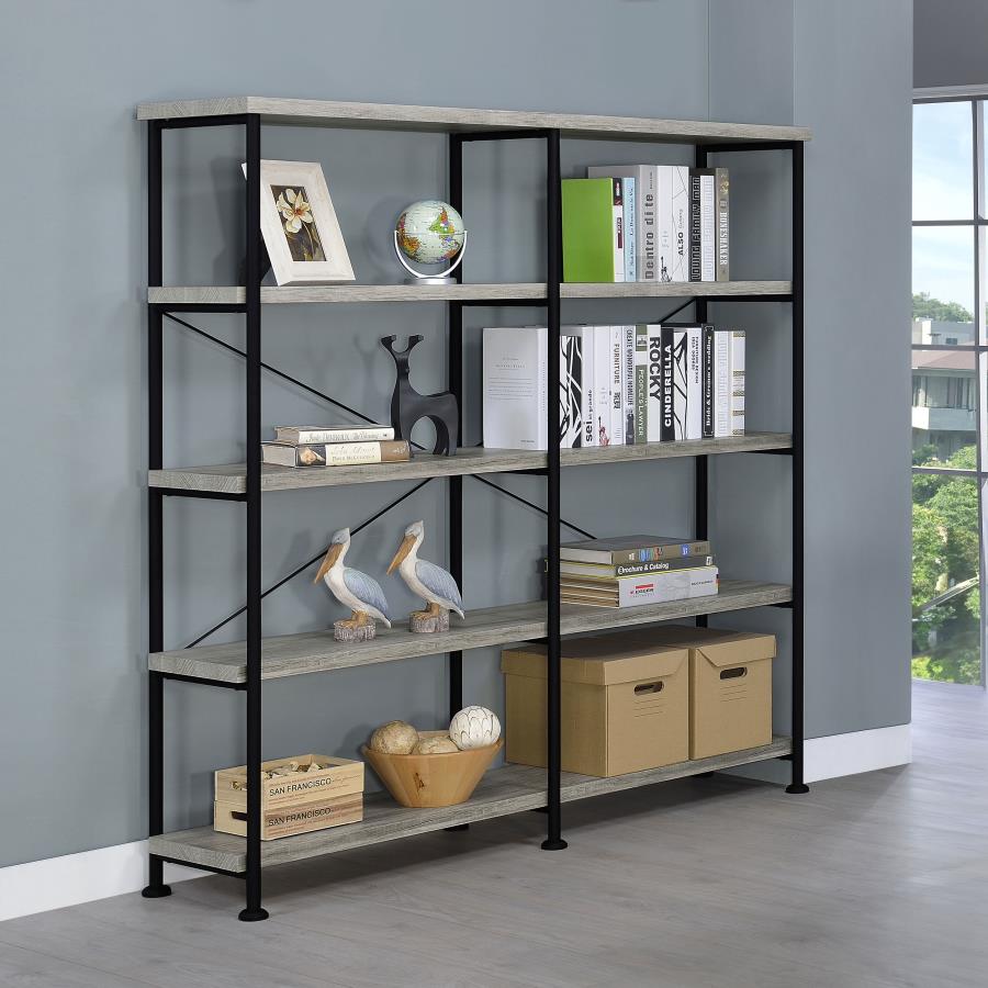 Analiese 63-inch 4-shelf Double Bookshelf Grey Driftwood | Grey | Grey Driftwood | 801544