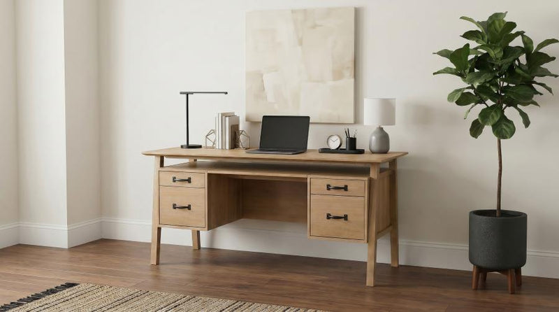 Goodson 64-inch 4-Drawer Double Pedestal Computer Desk Distressed Light Brown