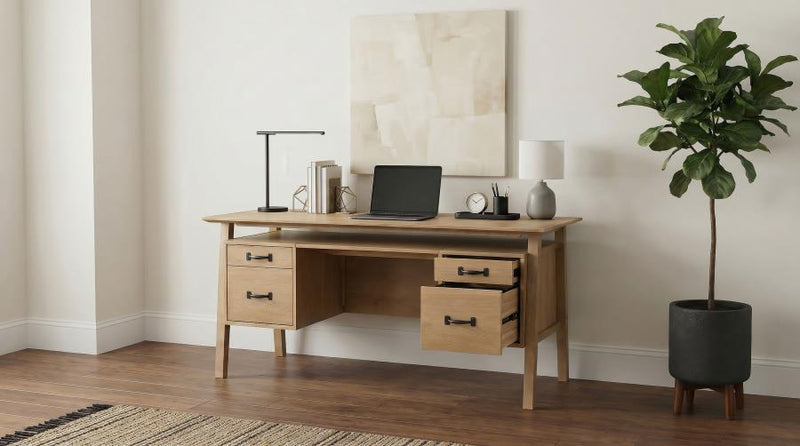 Goodson 64-inch 4-Drawer Double Pedestal Computer Desk Distressed Light Brown