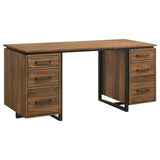 Berhalter 6-Drawer Double Pedestal File Computer Desk | Brown | Walnut / Black | 801596