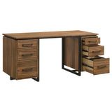 Berhalter 6-Drawer Double Pedestal File Computer Desk | Brown | Walnut / Black | 801596