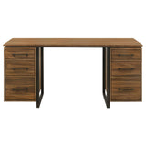 Berhalter 6-Drawer Double Pedestal File Computer Desk | Brown | Walnut / Black | 801596