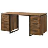 Berhalter 6-Drawer Double Pedestal File Computer Desk | Brown | Walnut / Black | 801596