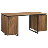 Berhalter 6-Drawer Double Pedestal File Computer Desk | Brown | Walnut / Black | 801596