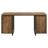 Berhalter 6-Drawer Double Pedestal File Computer Desk | Brown | Walnut / Black | 801596