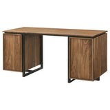 Berhalter 6-Drawer Double Pedestal File Computer Desk | Brown | Walnut / Black | 801596