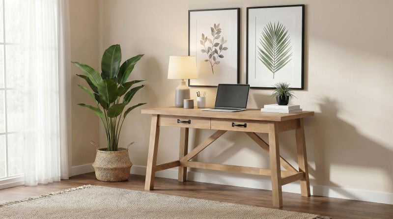 Fabian 54-inch 2-drawer Computer Writing Desk Distressed Light Brown