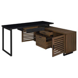 Maddox 60-inch L-Shape Office Computer Desk Black and Walnut | Brown | Walnut | 801861