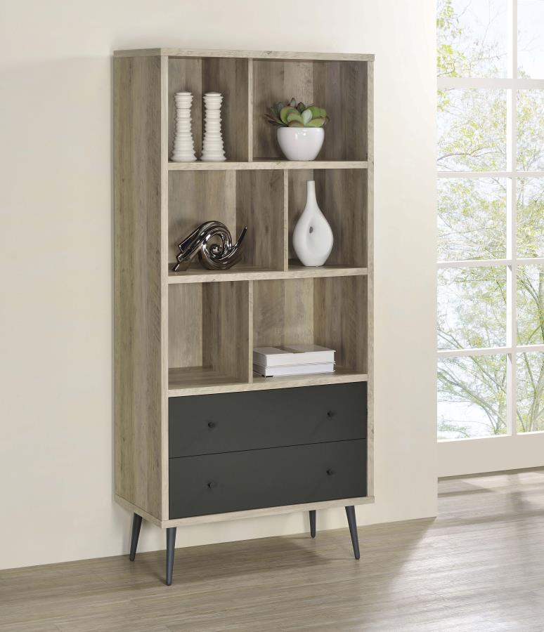 Maeve 70-inch 3-shelf Bookcase with Drawers Distressed Pine | Brown | Distressed Pine | 801923