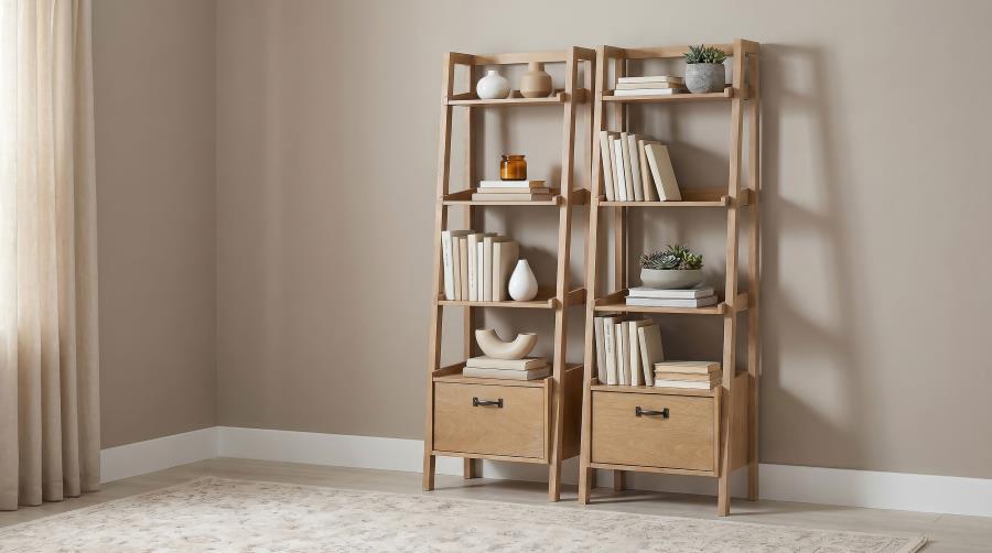 Fabian 2-piece 4-shelf Bookshelf with Drawer Distressed Light Brown | Brown | Distressed Light Brown | 802043