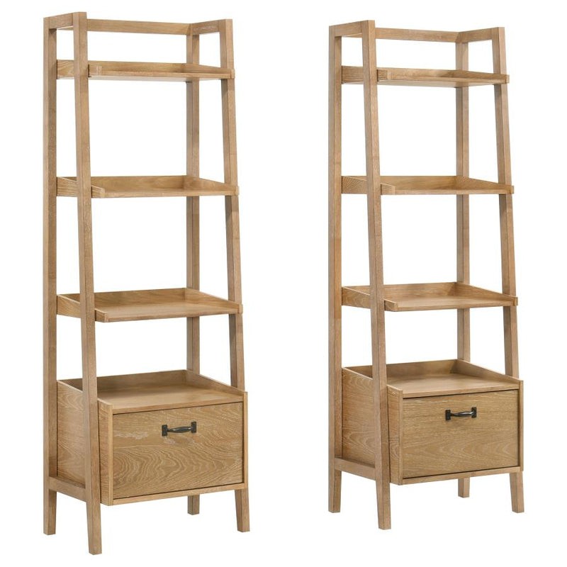 Fabian 2-piece 3-shelf Bookshelf with Drawer Distressed Light Brown