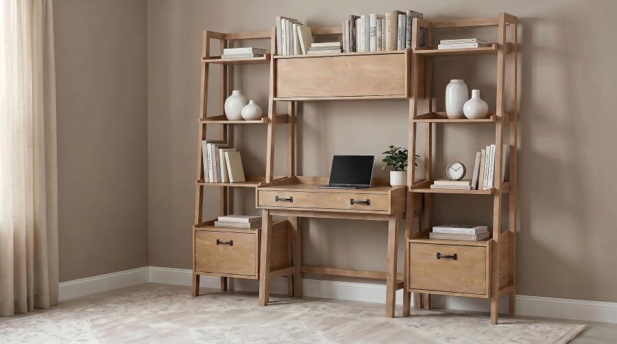 Fabian Bookshelf Bridge with Cubbies Distressed Light Brown | Brown | Distressed Light Brown | 802044