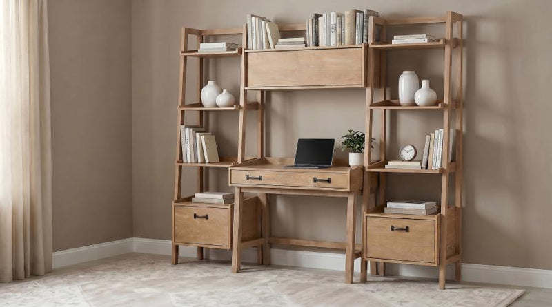 Fabian Bookshelf Bridge with Cubbies Distressed Light Brown