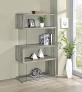 Emelle 63-inch 4-shelf Glass Panel Bookshelf Grey Driftwood | Grey | Grey Driftwood | 802340
