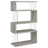 Emelle 63-inch 4-shelf Glass Panel Bookshelf Grey Driftwood | Grey | Grey Driftwood | 802340