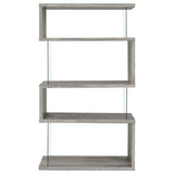 Emelle 63-inch 4-shelf Glass Panel Bookshelf Grey Driftwood | Grey | Grey Driftwood | 802340