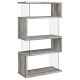 Emelle 63-inch 4-shelf Glass Panel Bookshelf Grey Driftwood | Grey | Grey Driftwood | 802340