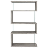 Emelle 63-inch 4-shelf Glass Panel Bookshelf Grey Driftwood | Grey | Grey Driftwood | 802340