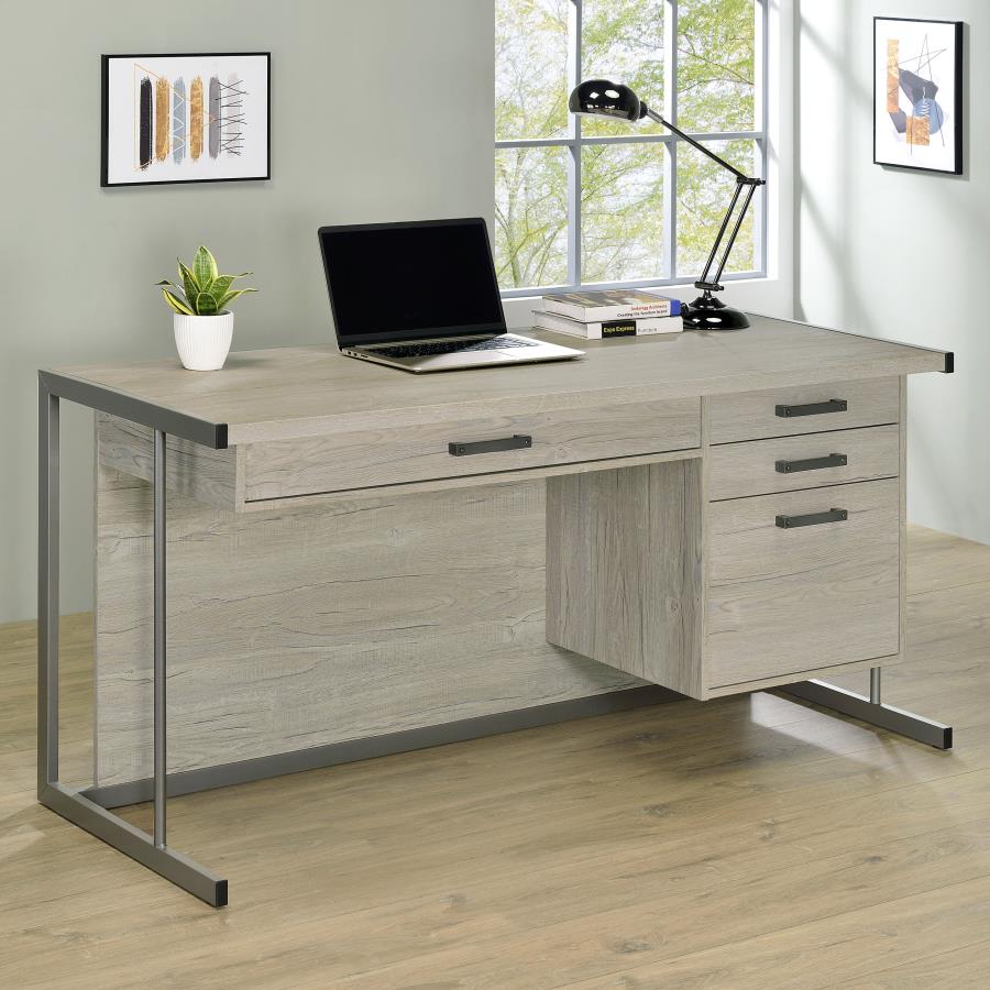 Loomis 60-inch 4-drawer Computer Desk Whitewashed Grey | Grey | White Washed Grey | 805881