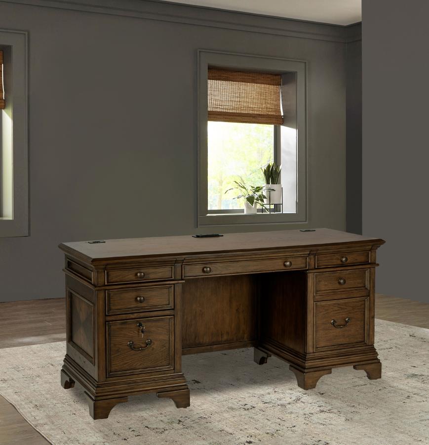 Hartshill 66-inch 5-drawer Credenza Office Desk Burnish Oak | Brown | Burnished Oak | 881282