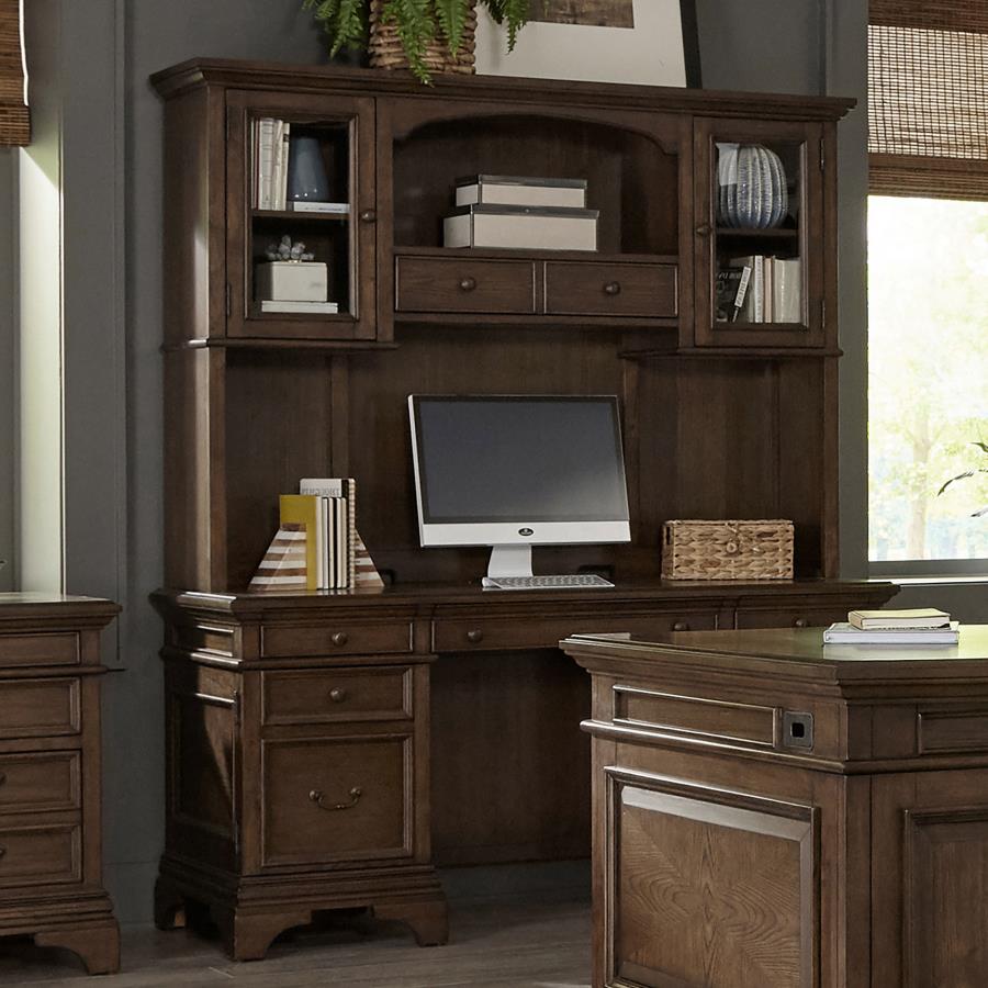 Hartshill 66-inch 5-drawer Credenza with Hutch Burnished Oak | Brown | Burnished Oak | 881283