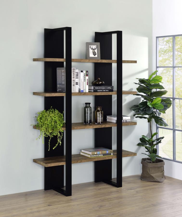 Danbrook 71-inch 4-shelf Bookshelf Black and Aged Walnut | King | Black | 882036