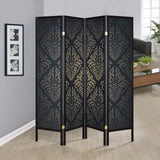 Haidera 4-Panel Room Divider Folding Screen Black Damask | King | Black | 901632