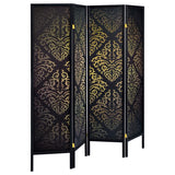 Haidera 4-Panel Room Divider Folding Screen Black Damask | King | Black | 901632