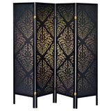Haidera 4-Panel Room Divider Folding Screen Black Damask | King | Black | 901632