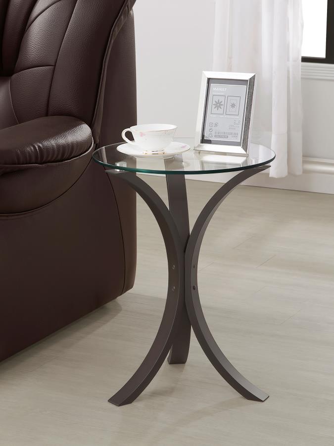 Edgar Round Glass Top Accent Side Table Cappuccino | Brown | Cappuccino | 902867