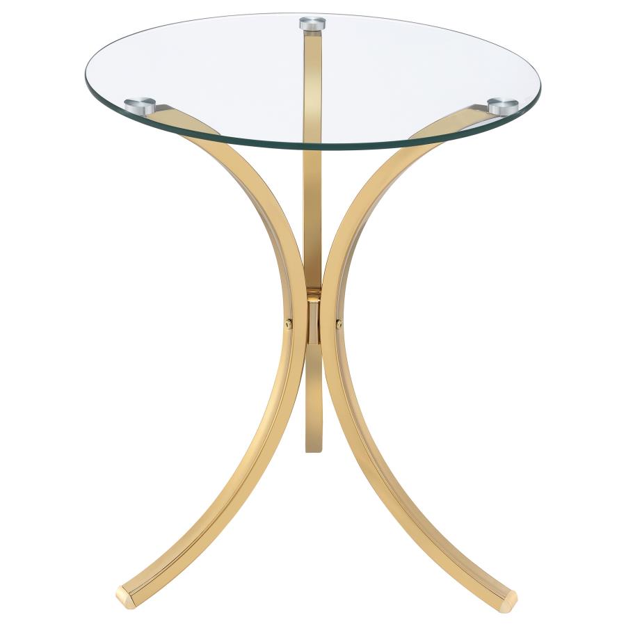 Eloise Round Glass Top Curved Metal Side Table Gold | Gold | 902869GLD