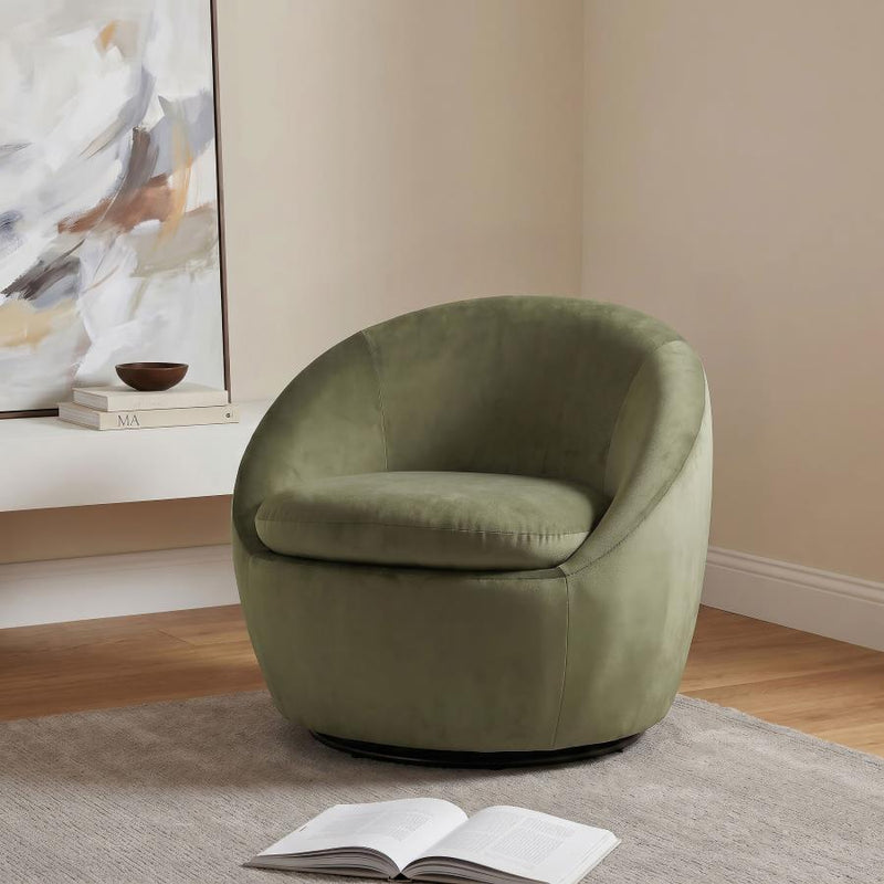 Myernick Velvet Upholstered Swivel Accent Chair Olive