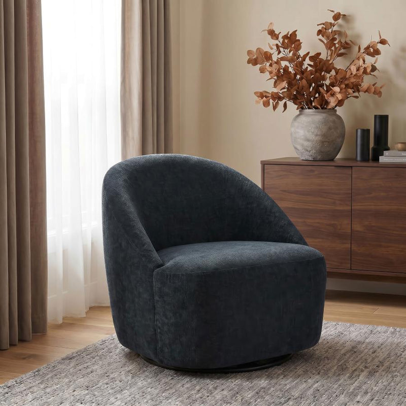 Leon Chenille Upholstered Swivel Accent Chair Black