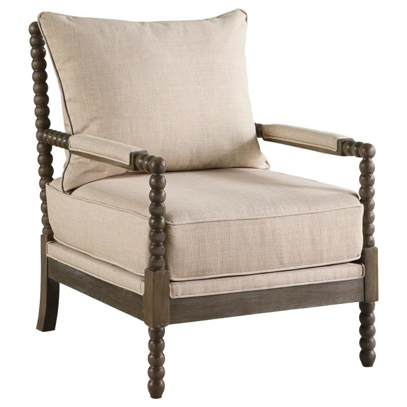 Blanchett Upholstered Bobbin Accent Chair Beige and Distressed Brown