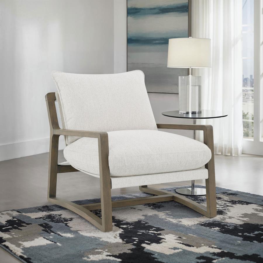 Geneva Boucle Upholstered Wood Arm Accent Chair Sand | King | Beige | Sand | 907509